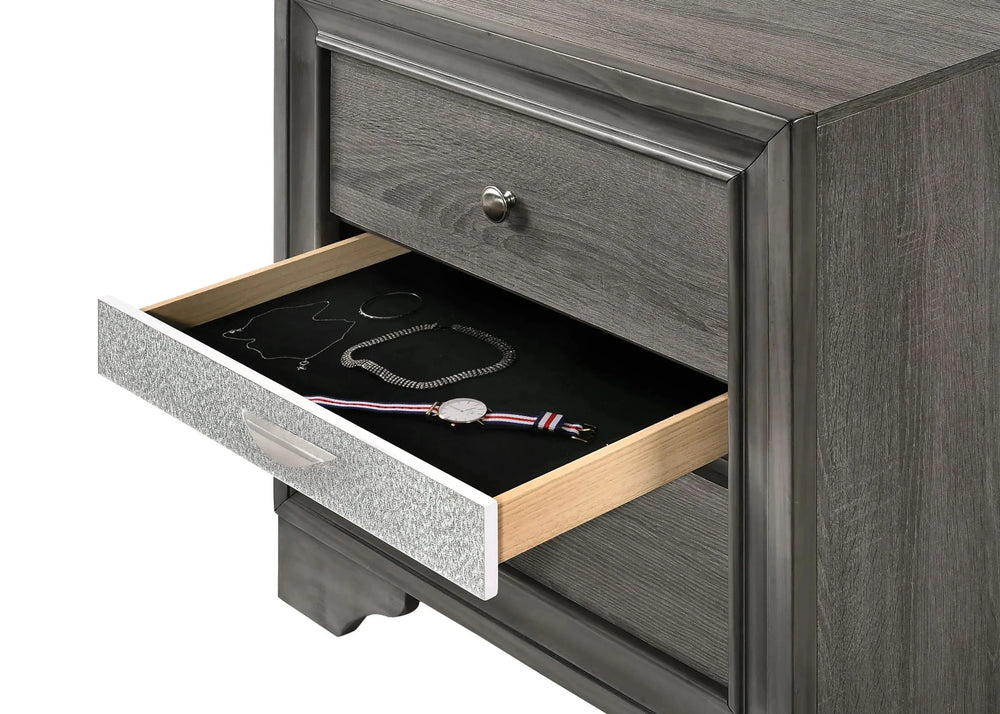 Bedroom Set Solid Wood Gray Full Size 5 Piece Storage Traditional Media 17