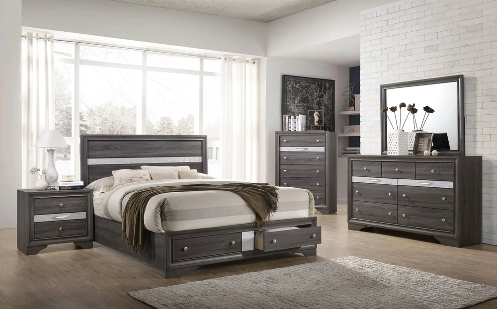 Traditional Style Full 5pc Storage Bedroom Set made with Wood in Gray - DTY Store
