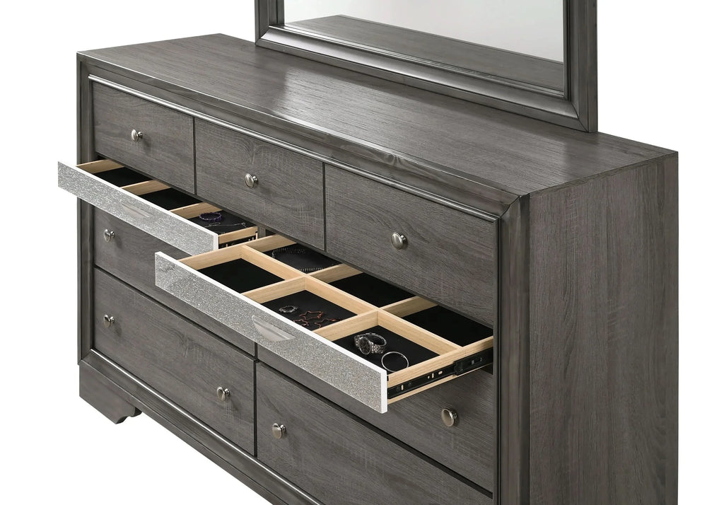 Bedroom Set Solid Wood Gray Full Size 5 Piece Storage Traditional Media 10