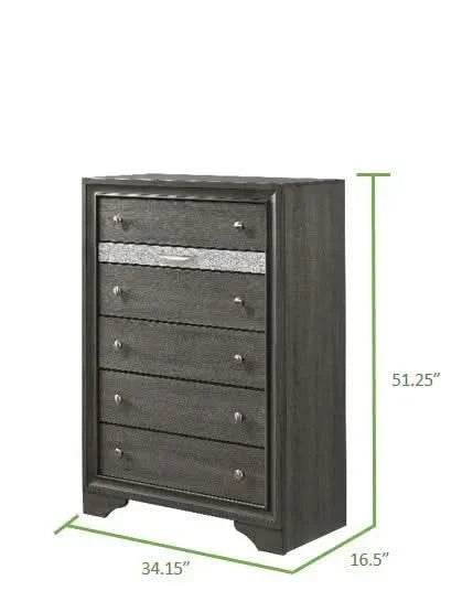 Bedroom Set Solid Wood Gray Full Size 5 Piece Storage Traditional Media 14