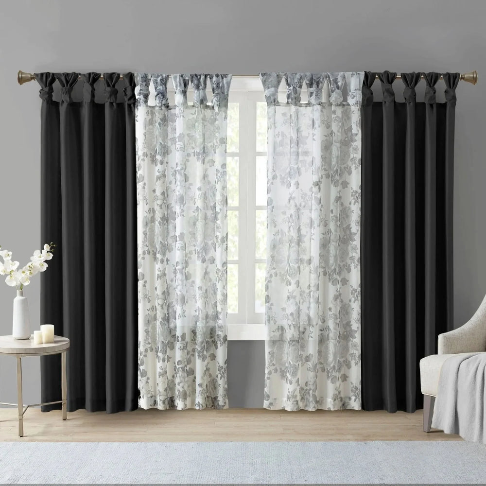 Window Curtain Panel Twist Tab Lined Polyester 50x108 Black Room-Darkening Media 4
