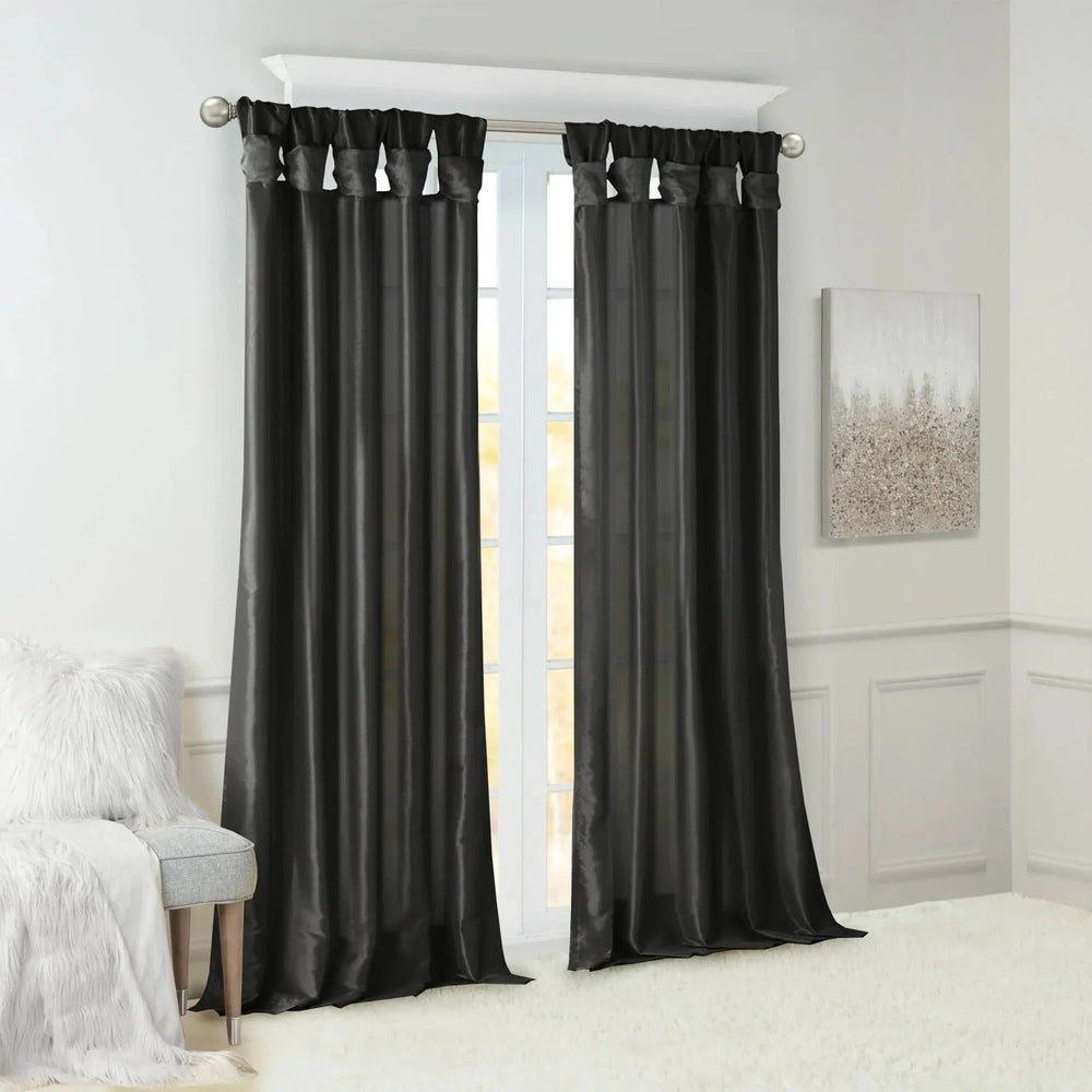 Window Curtain Panel Twist Tab Lined Polyester 50x108 Black Room-Darkening Media 1