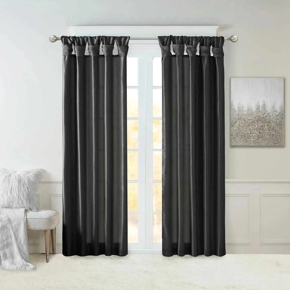 Window Curtain Panel Twist Tab Lined Polyester 50x108 Black Room-Darkening Media 2