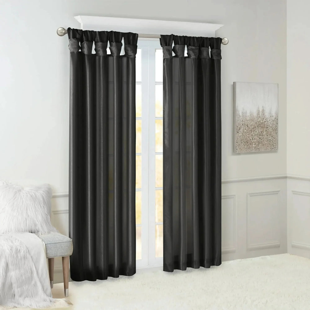 Window Curtain Twist Tab Polyester Lined Black 50x120 Inches Panel Media 3
