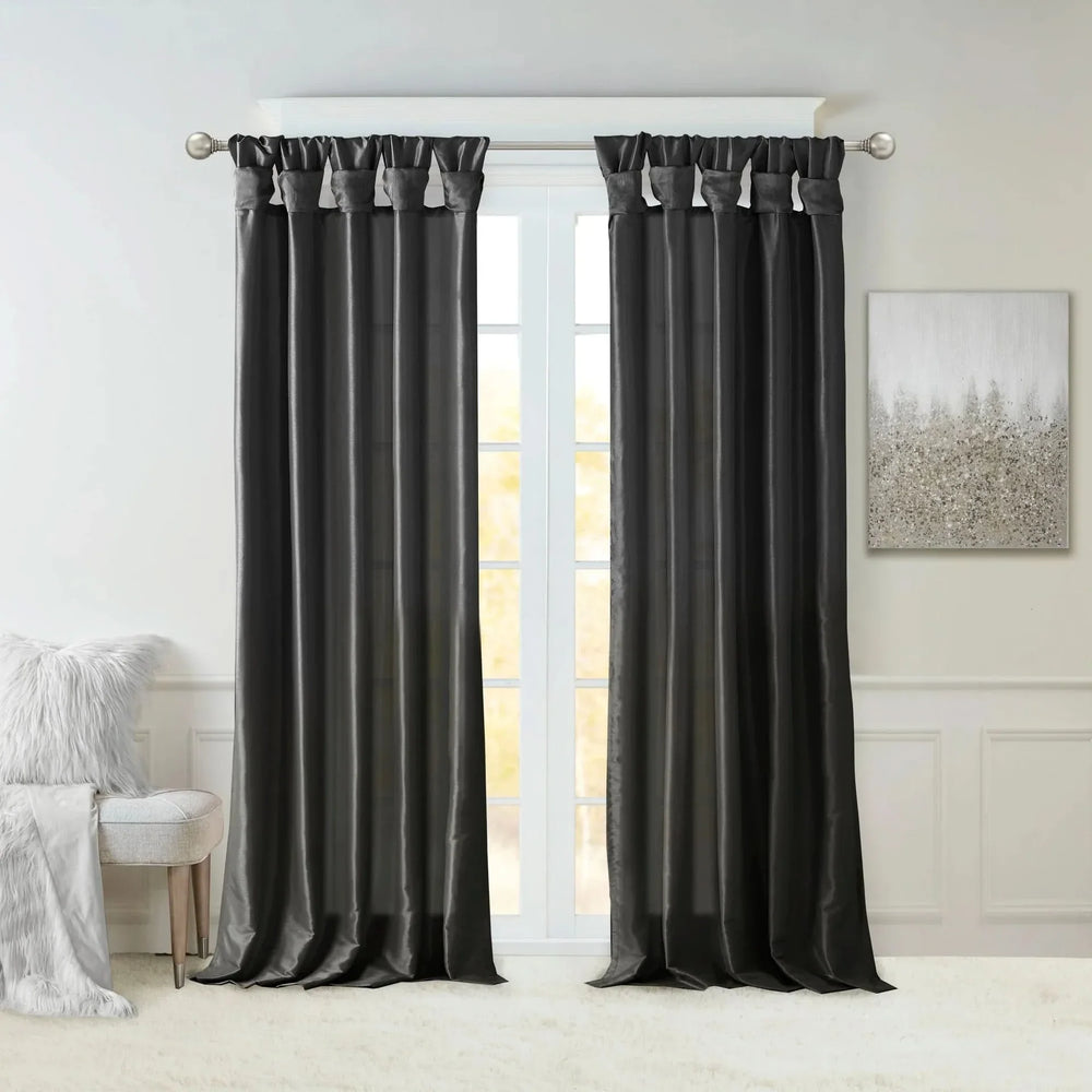 Window Curtain Twist Tab Polyester Lined Black 50x120 Inches Panel Media 1