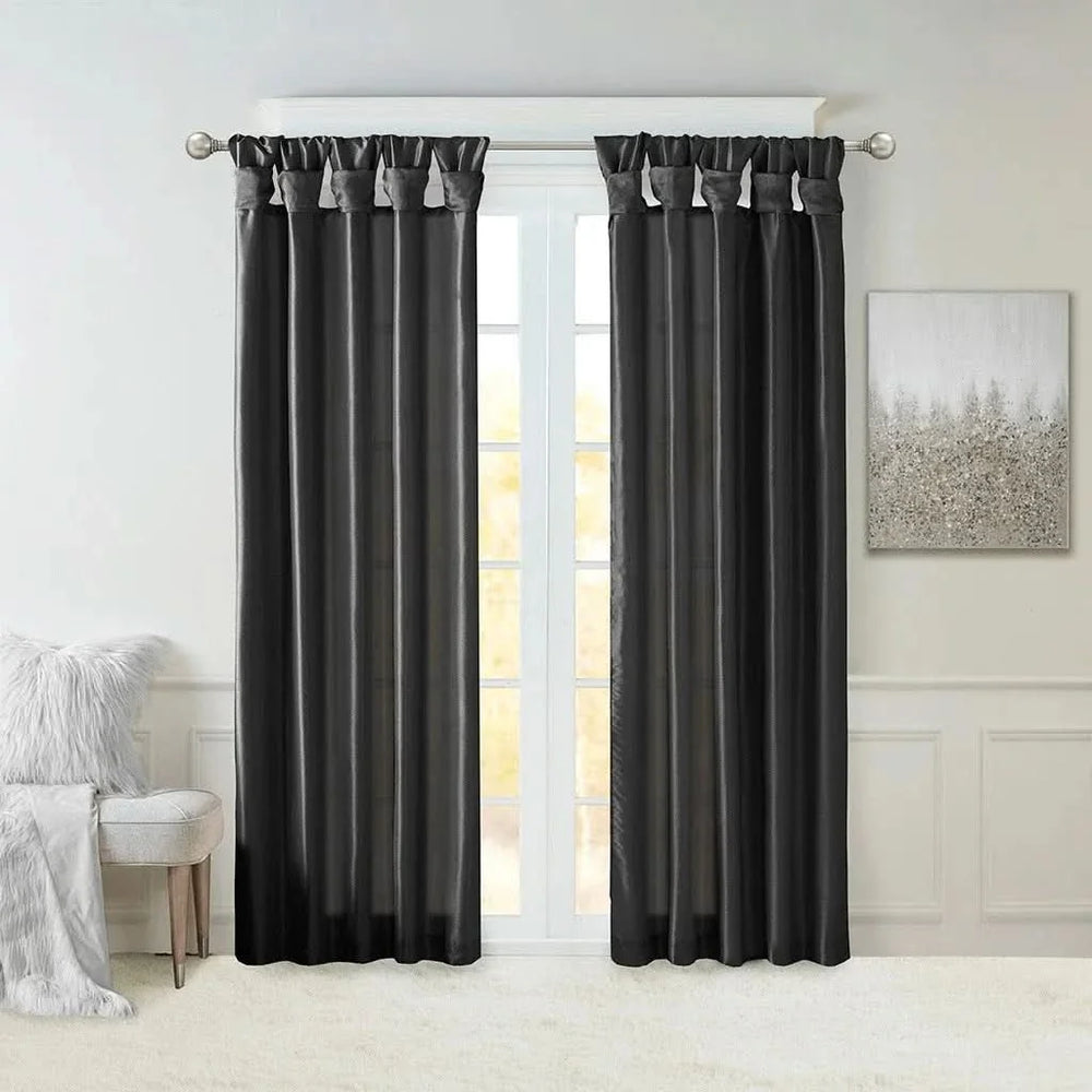 Twist Tab Curtain Lined Polyester Black 50x95 Panel For Living Room Media 1