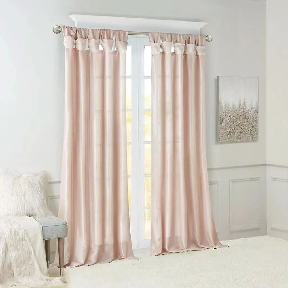 Window Curtain Polyester Lined Twist Tab Panel Blush 50x84 Inches Media 2