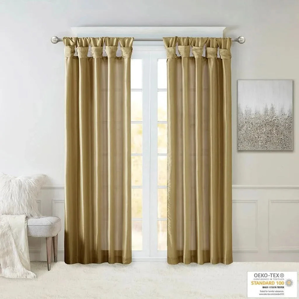 Window Curtain Polyester Lined Twist Tab Top Bronze 50x120 Single Panel Media 16
