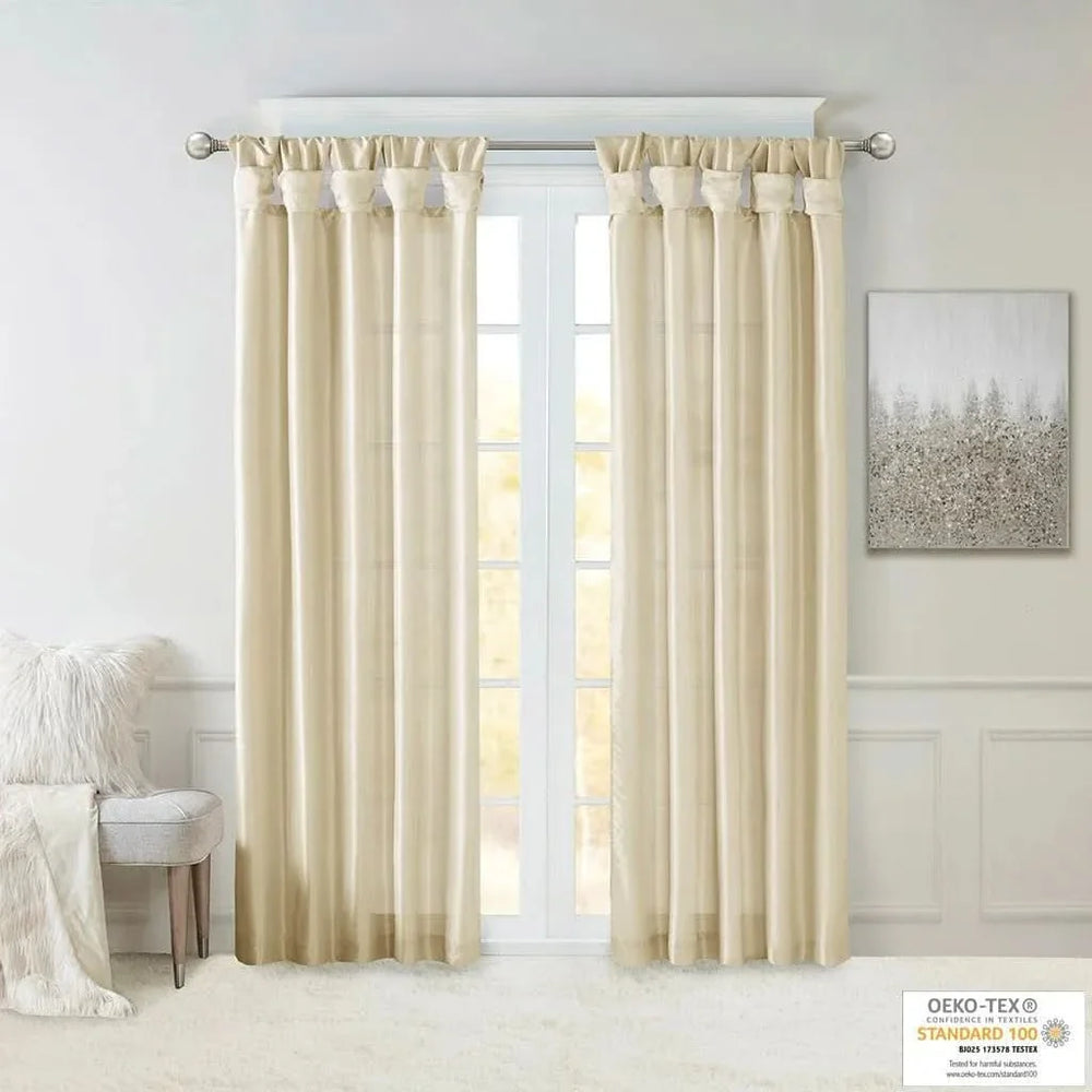 Light Filtering Window Curtain Polyester Twisted Tab Top Panel Drapery Media 2