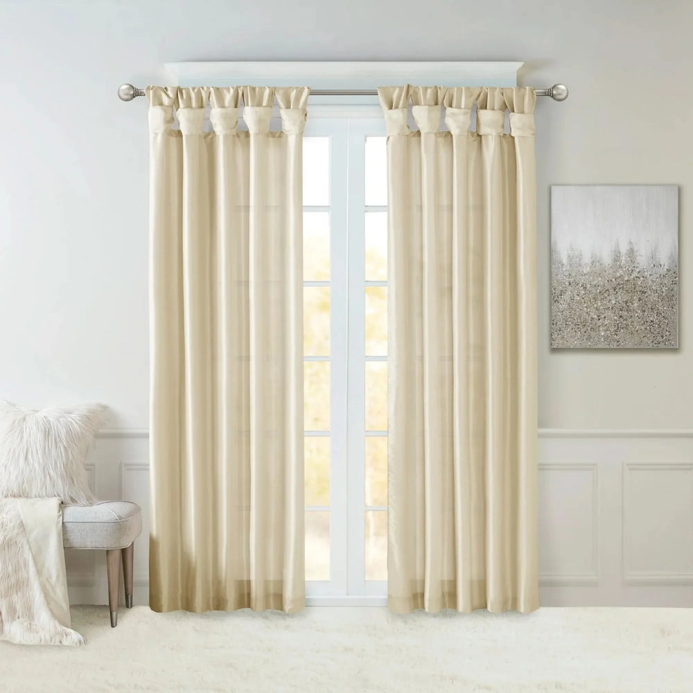 Window Curtain Panel Polyester Twist Tab Lined 50x95 Champagne Color Media 1