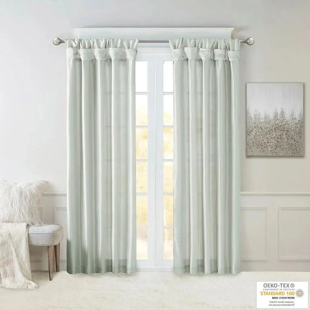 Twist Tab Lined Window Curtain Panel Polyester Dusty Aqua 50x108 Inches Media 1
