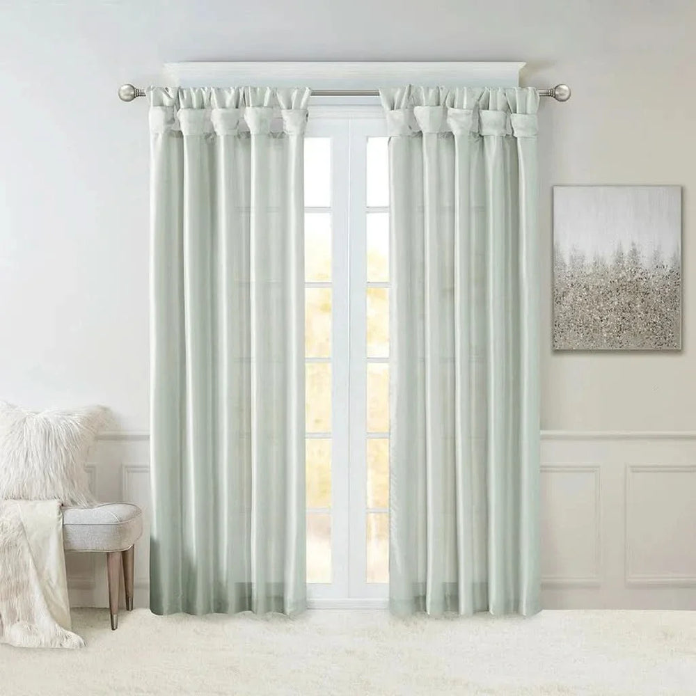 Window Curtain Panel Polyester Dusty Aqua Lined Twist Tab Top 50x84 Media 1
