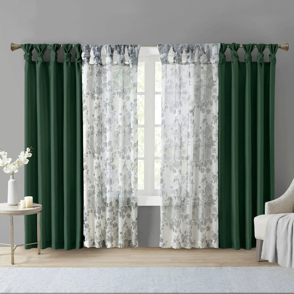 Window Curtain Panel Polyester Twist Tab Lined Green 50x84 Inches Media 9