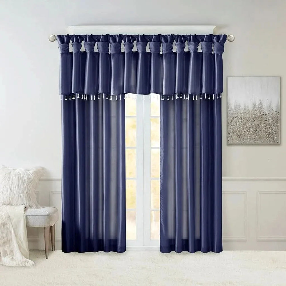 Window Curtain Panel Navy Polyester Twist Tab Lined 50x108 Inches Wide Media 12