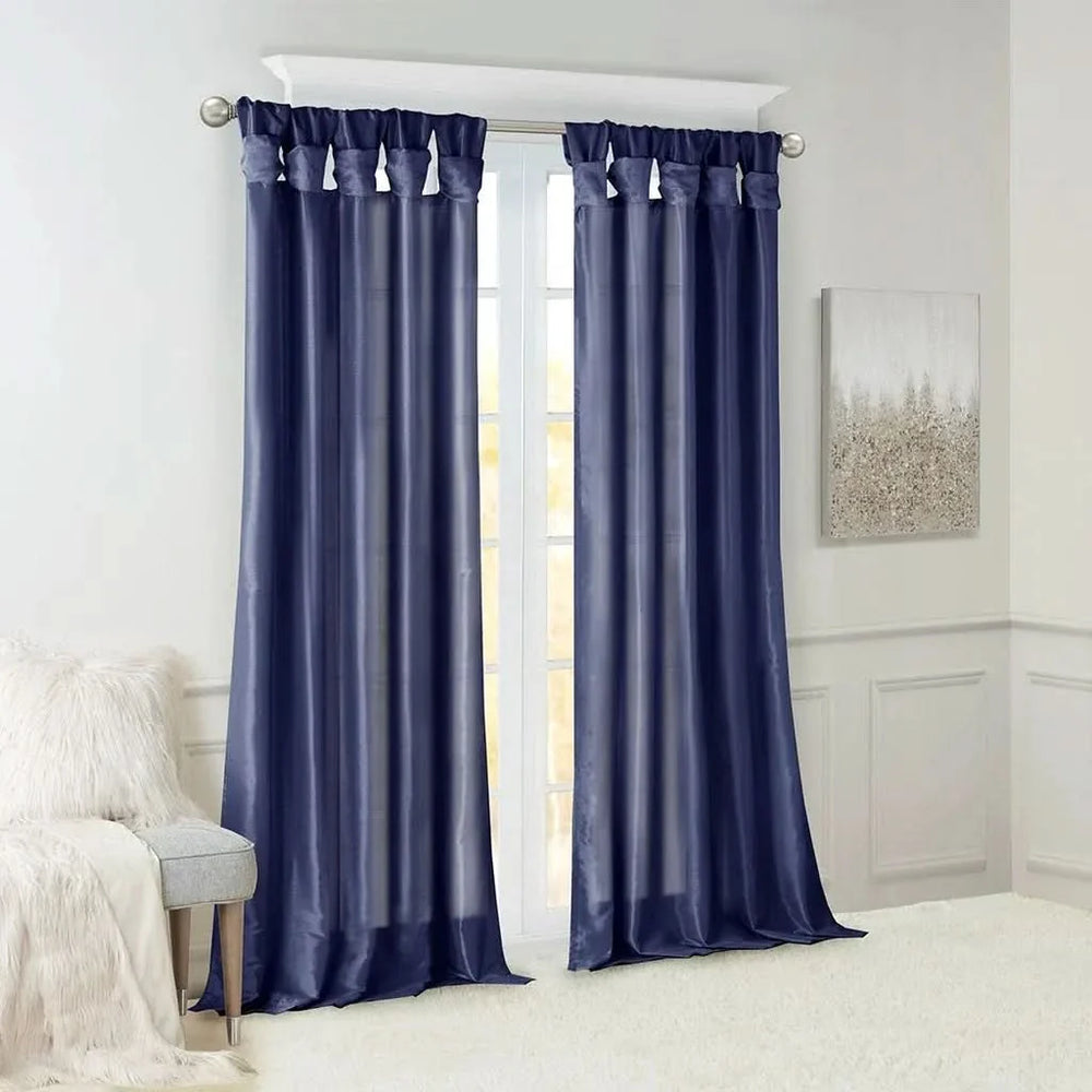 Window Curtain Panel Navy Polyester Twist Tab Lined 50x108 Inches Wide Media 3
