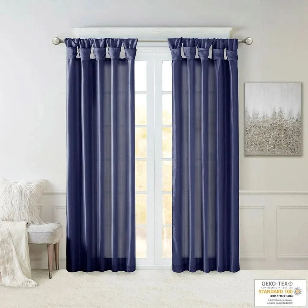 Window Curtain Panel Navy Polyester Twist Tab Lined 50x108 Inches Wide Media 9