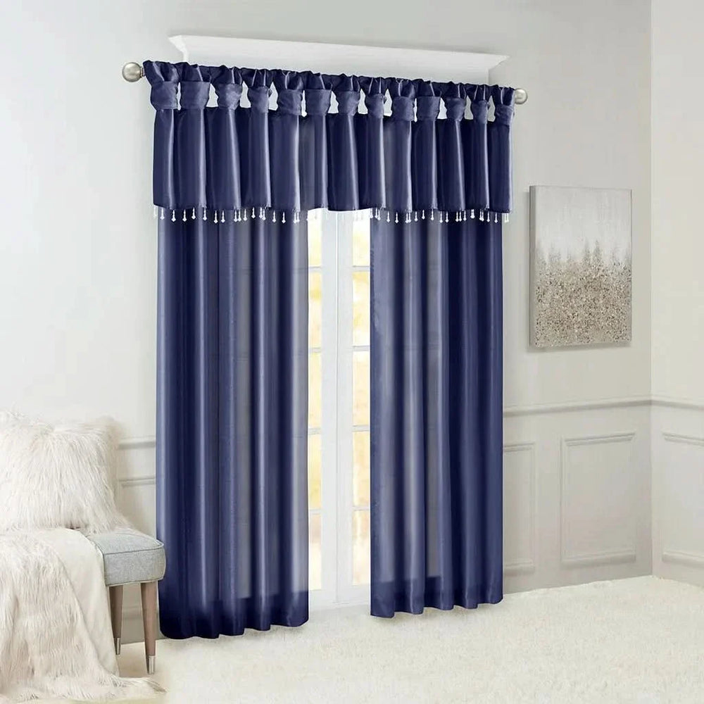 Navy Window Curtain Panel Polyester Lined Twist Tab 50x84 Inches Long Media 4