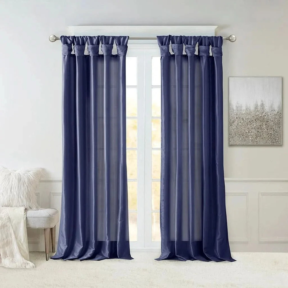 Navy Window Curtain Panel Polyester Lined Twist Tab 50x84 Inches Long Media 13
