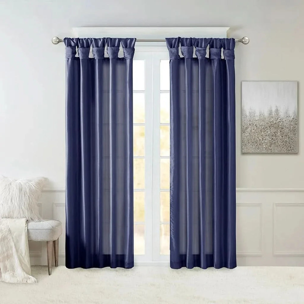 Navy Window Curtain Panel Polyester Lined Twist Tab 50x84 Inches Long Media 11