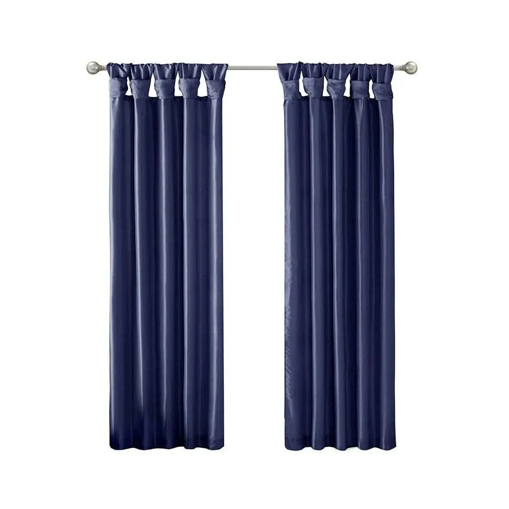 Navy Window Curtain Panel Polyester Lined Twist Tab 50x84 Inches Long Media 2