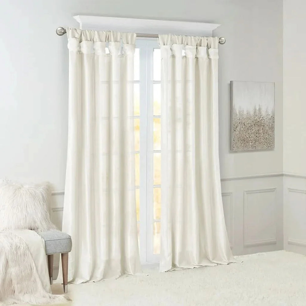 Window Curtain Panel Polyester Twist Tab White 50x84 Pair Set Media 3