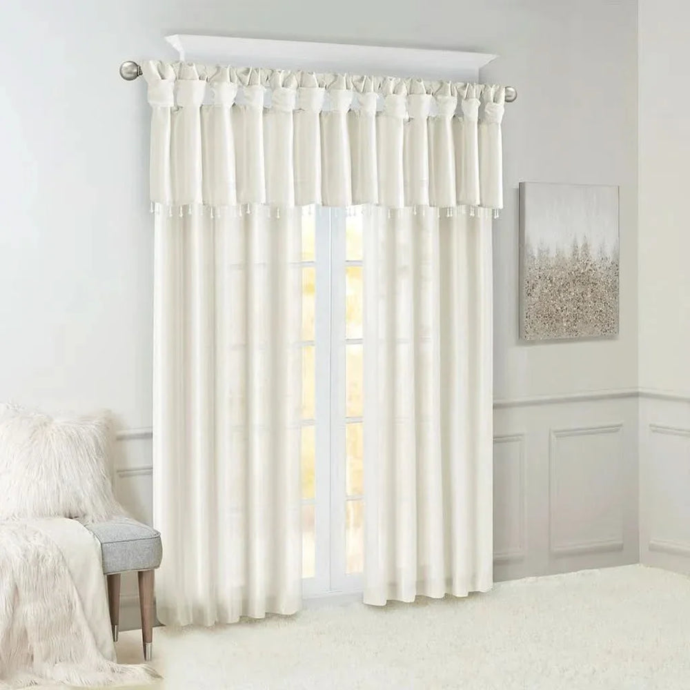 Window Curtain Panel Polyester Twist Tab White 50x84 Pair Set Media 1