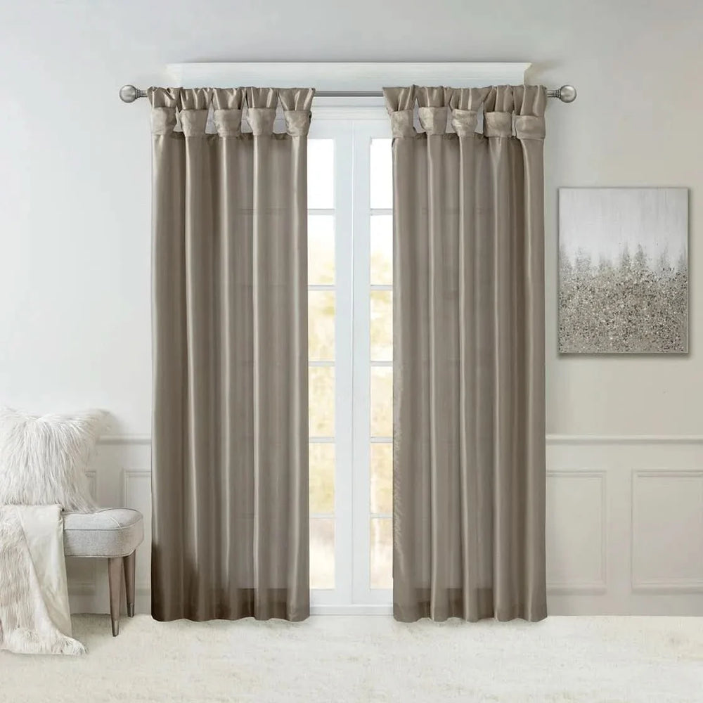 Window Curtain Panel Polyester Pewter Twisted Tab Top 50x108 Inches Media 15