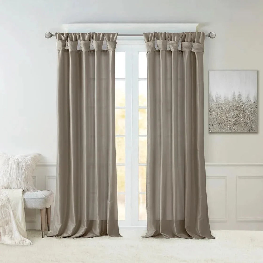 Window Curtain Panel Polyester Pewter Twist Tab Top 50x84 Inches Long Media 2