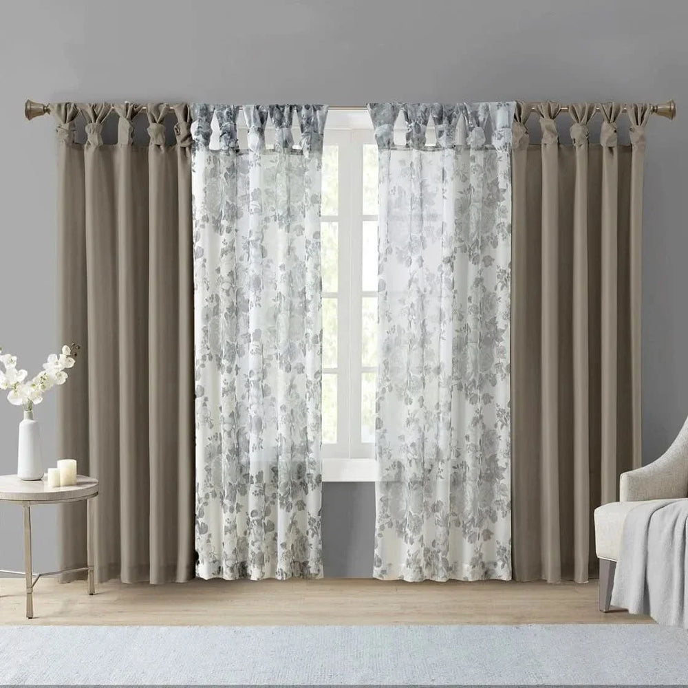 Window Curtain Panel Polyester Pewter Twist Tab Top 50x84 Inches Long Media 1