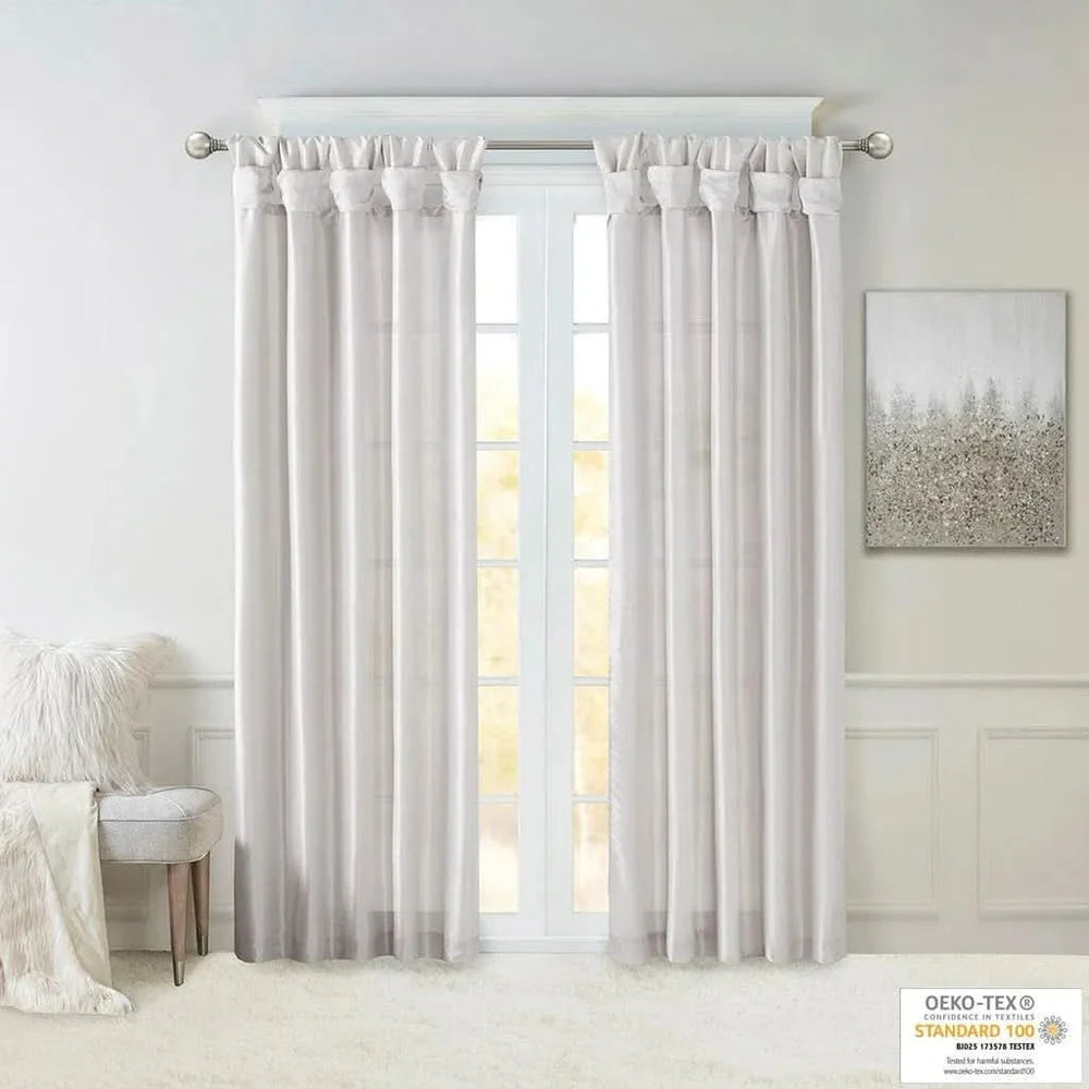 Window Curtain Panel Polyester Lined Twist Tab Silver 50x108 Living Room Media 9