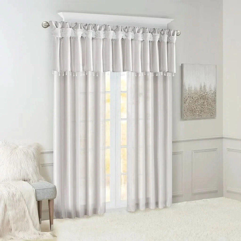 Window Curtain Panel Silver Polyester Lined Twisted Tab Top 50x120 Media 14