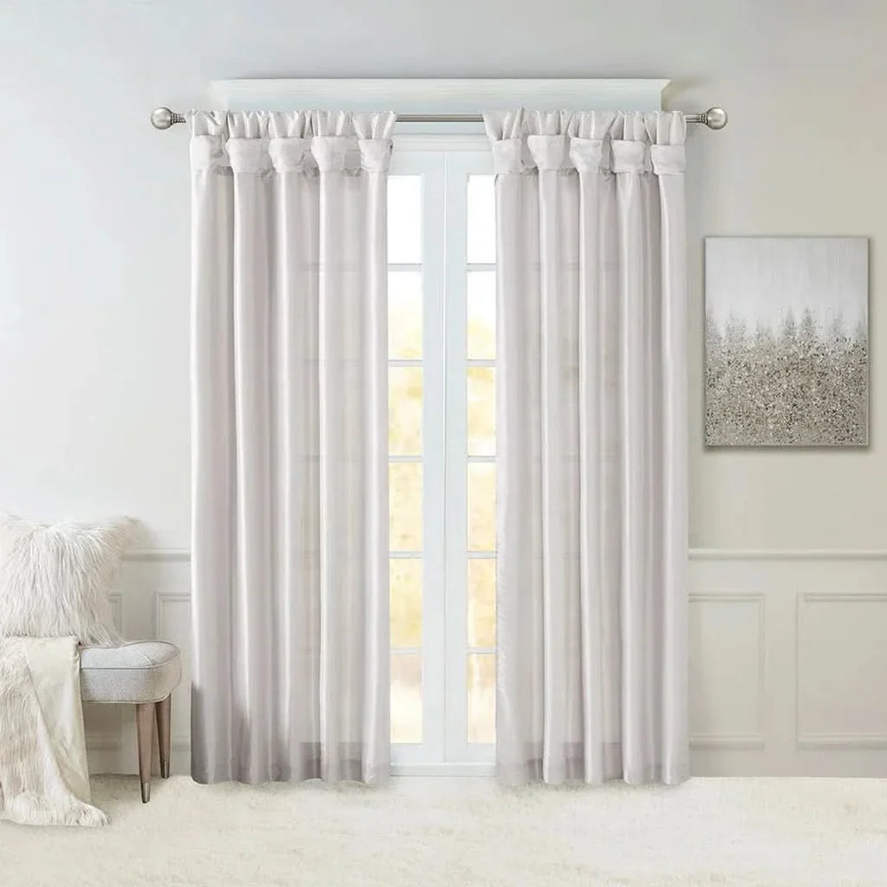 Window Curtain Panel Silver Polyester Lined Twisted Tab Top 50x120 Media 9