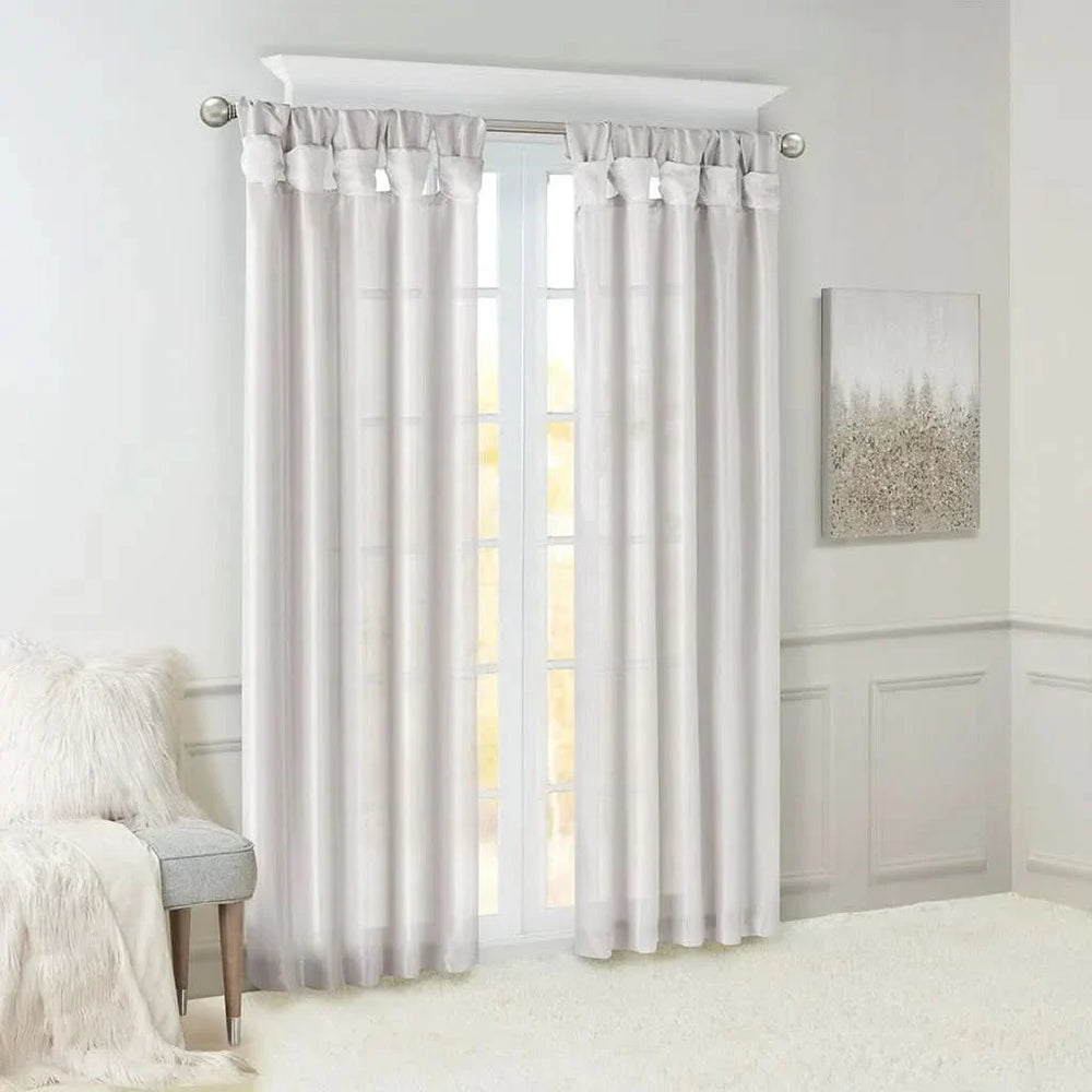 Window Curtain Panel Silver Polyester Lined Twisted Tab Top 50x120 Media 1