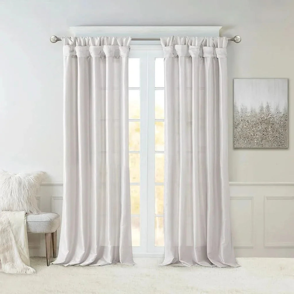 Window Curtain Panel Silver Polyester Lined Twisted Tab Top 50x120 Media 13