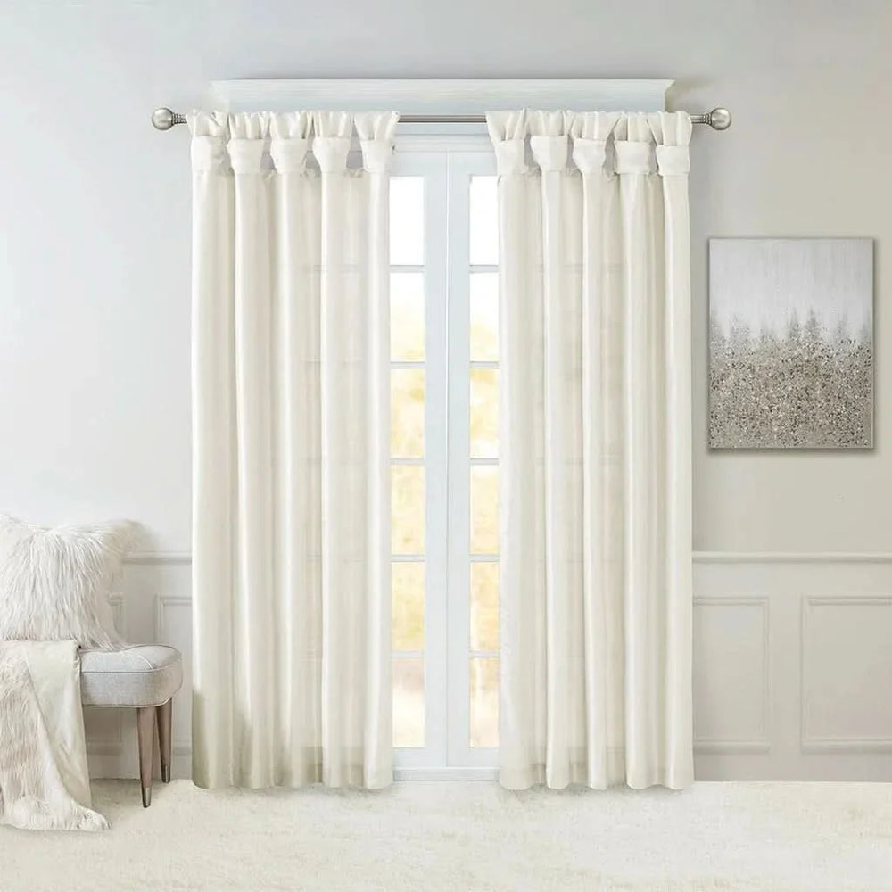 White Window Curtain Panel 50x108 Inches Lined Polyester Twist Tab Media 15