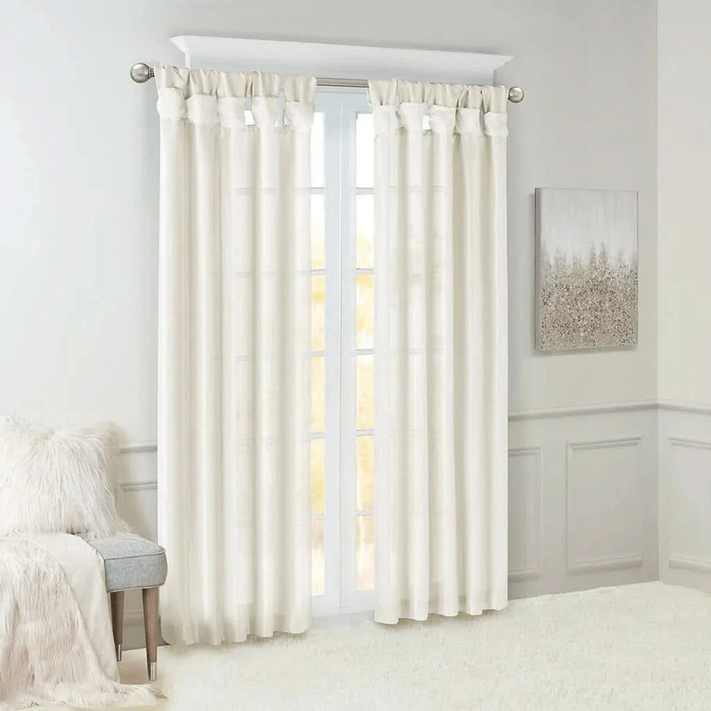 Window Curtain Panel White Polyester Lined Fifty By Eighty Four Inches Media 2