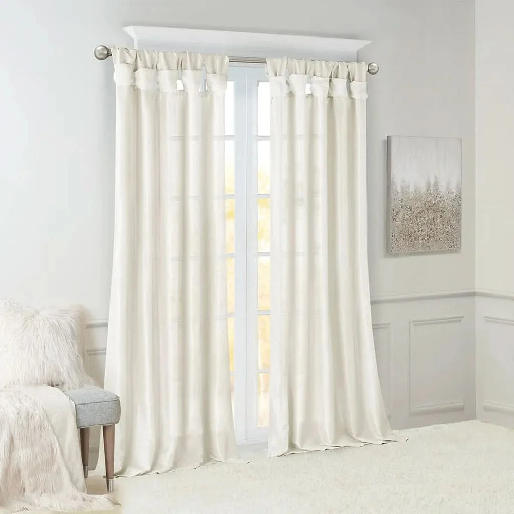 Window Curtain Panel White Polyester Lined Fifty By Eighty Four Inches Media 5