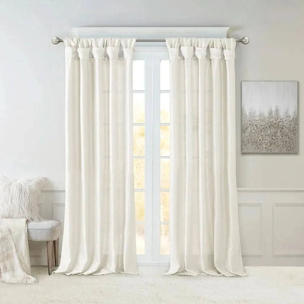Window Curtain Panel Lined Polyester & Twist Tab Top White 50x95 Inches Media 2