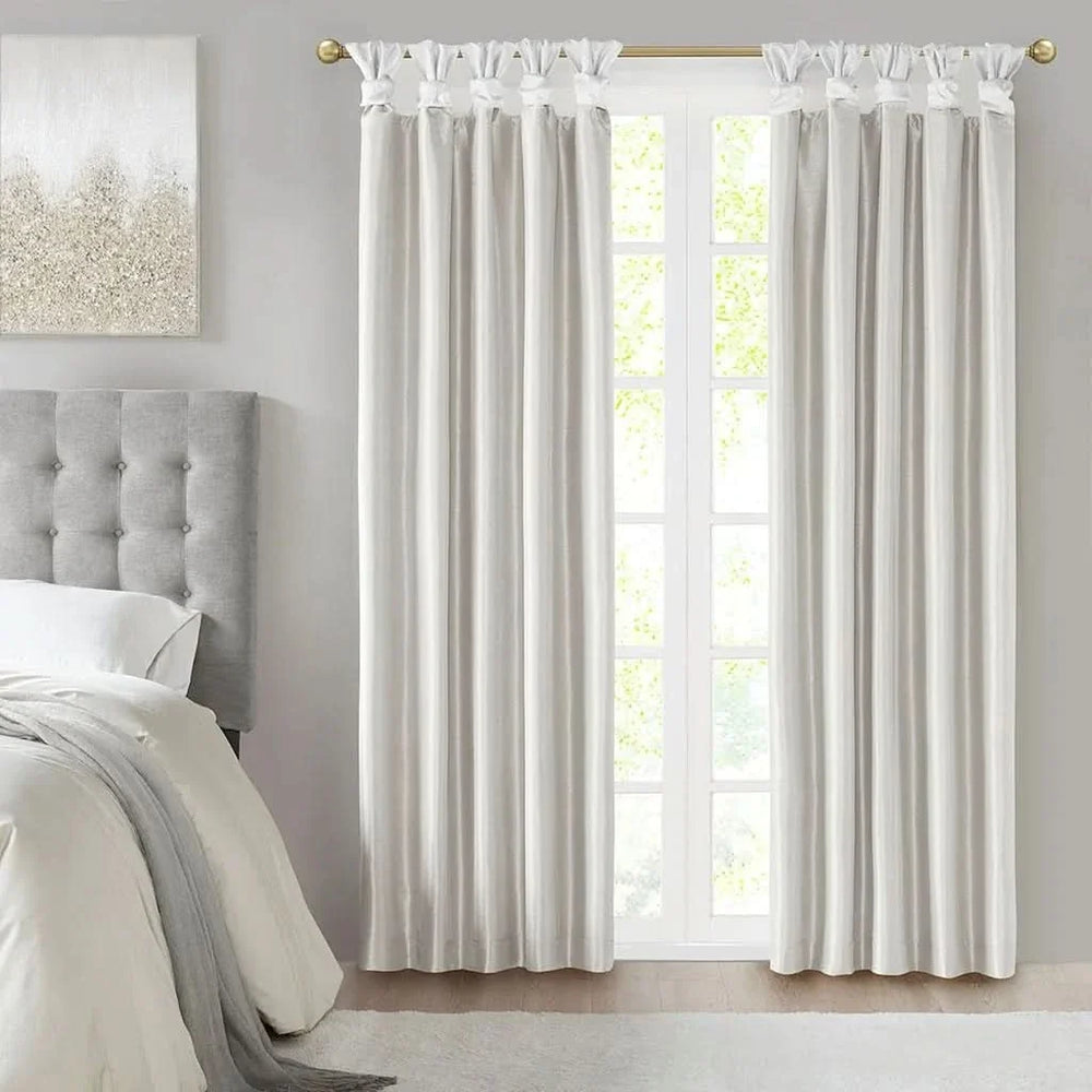 Blackout Curtain Polyester White Twist Tab Panel 50x95 Inches Room Darkening Media 1