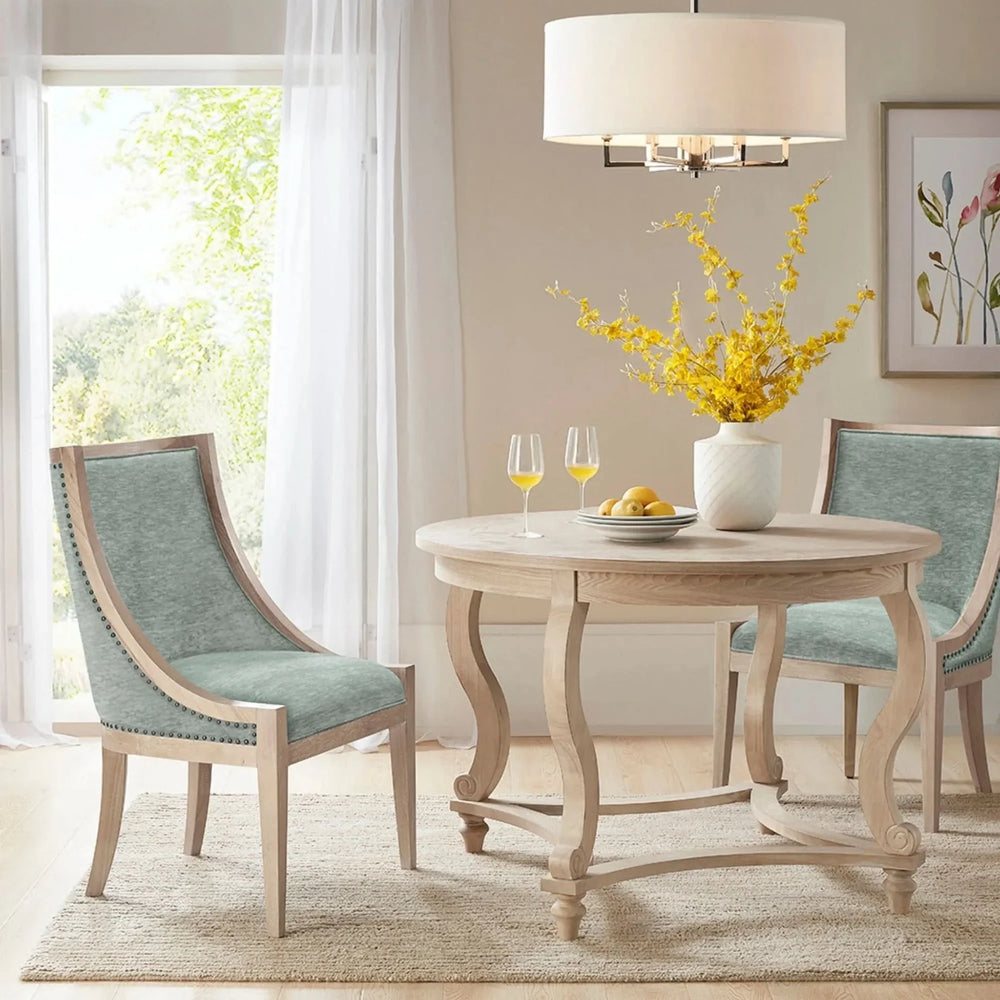 Dining Chair Polyester Upholstered Nailhead Trim Soft Green Transitional Media 4