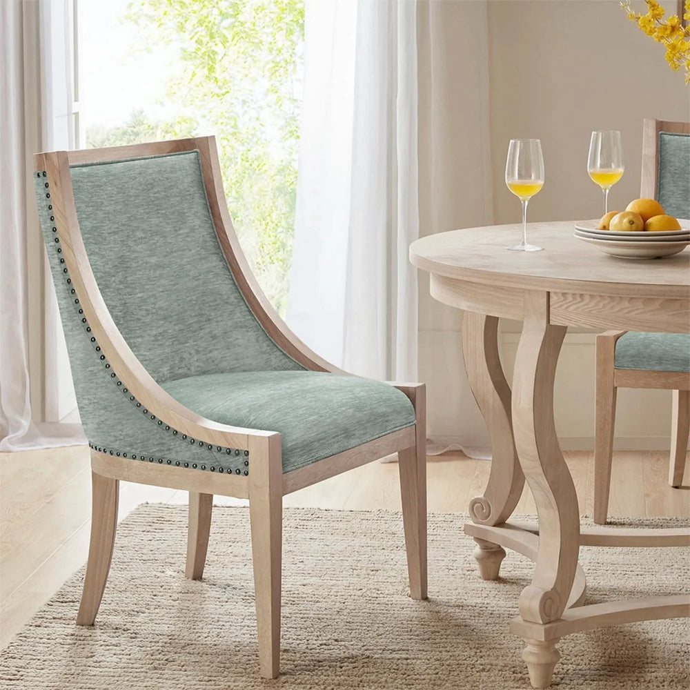 Dining Chair Polyester Upholstered Nailhead Trim Soft Green Transitional Media 2