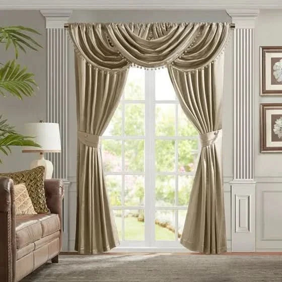 Waterfall Valance Polyester Champagne Window Curtain Living Room Decor Media 1
