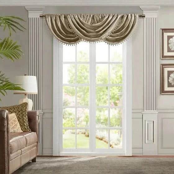 Waterfall Valance Polyester Champagne Window Curtain Living Room Decor Media 2