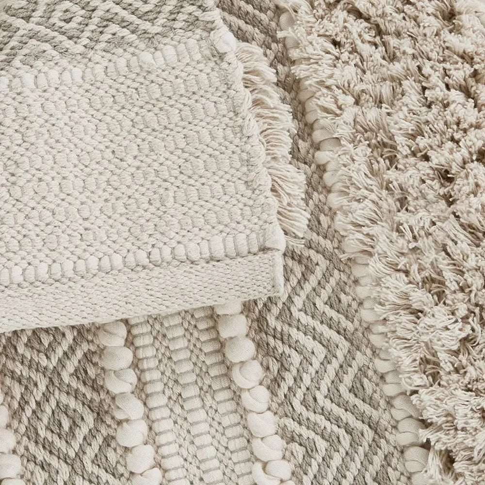 Boho Bath Rug Handwoven Polyester Textured Stripe Natural Color For Bathrooms Media 7