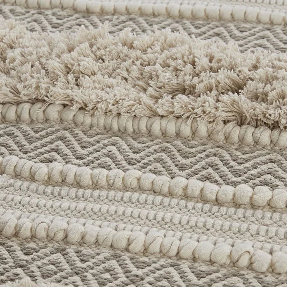 Boho Bath Rug Handwoven Polyester Textured Stripe Natural Color For Bathrooms Media 6