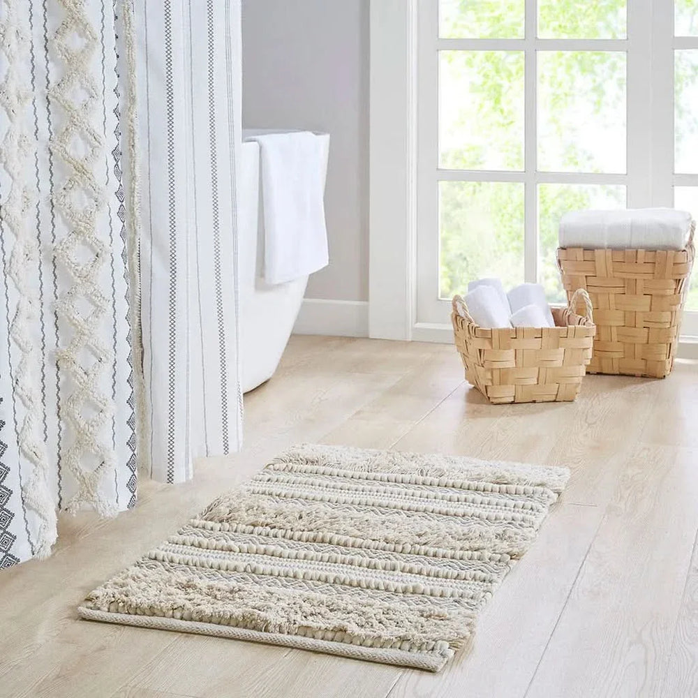 Woven Texture Stripe Bath Rug Natural 20x32' - DTY Store