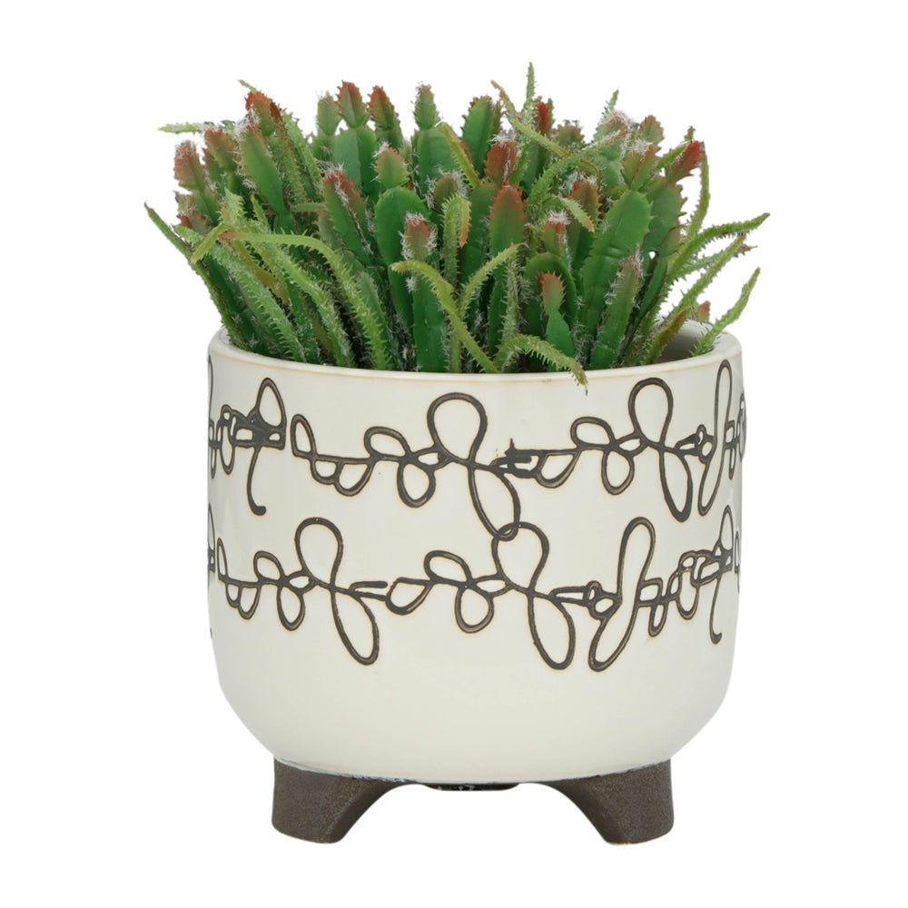 S/2 CERAMIC 6/8' SCRIBBLE FOOTED PLANTER, BEIGE Media 4