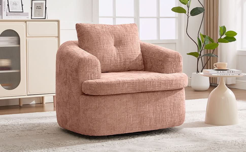 360 Degree Swivel Chair Chenille Pink Dual Layer Cushion Living Room Decor Accent Seating Home Media 18