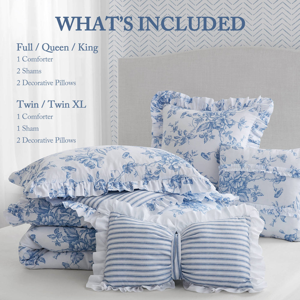 5 Pieces King Comforter Set with Decorative Pillows,Blue Media 2