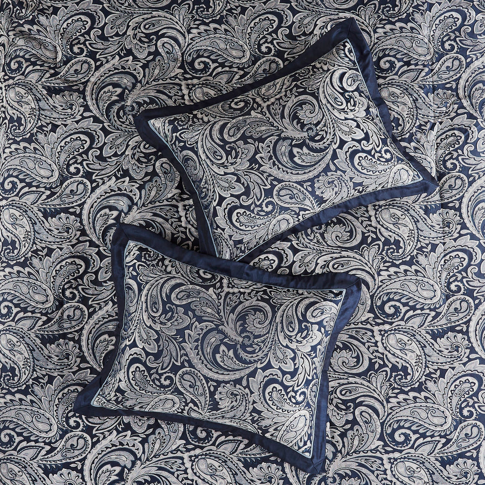12 Piece Comforter Set with Cotton Bed Sheets Navy King Media 12